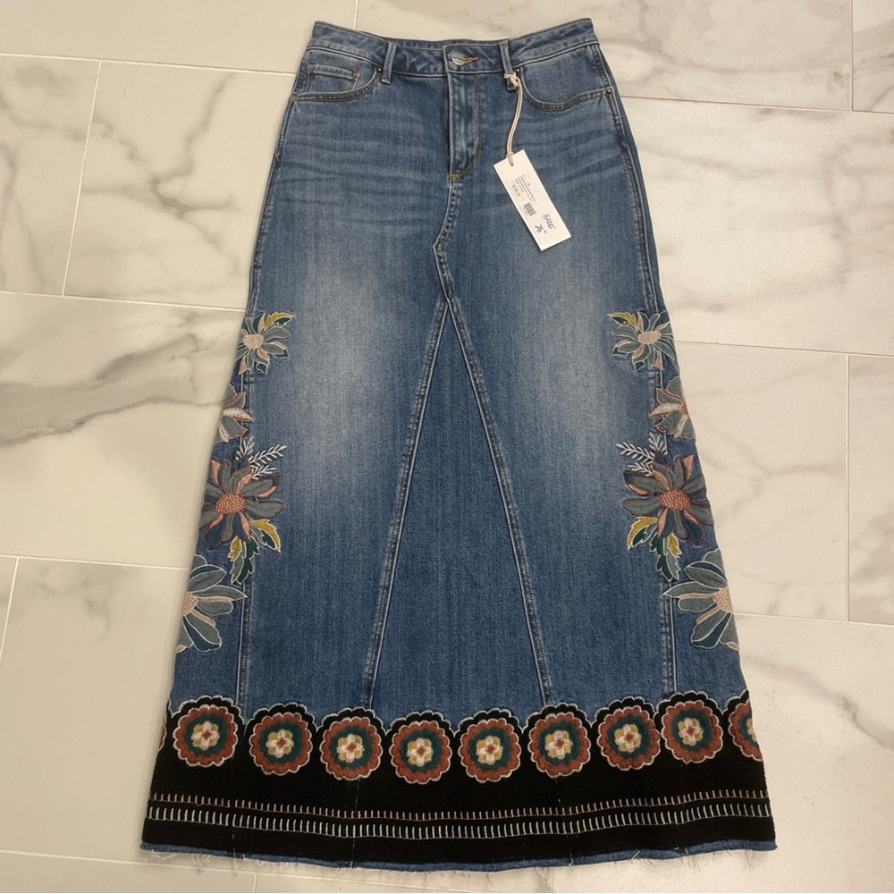 Driftwood Denim Maxi Skirt with Embroidery NWT - size 26